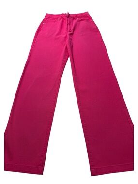 High-Rise Wide Leg Jeans in Bright Fuchsia Pink